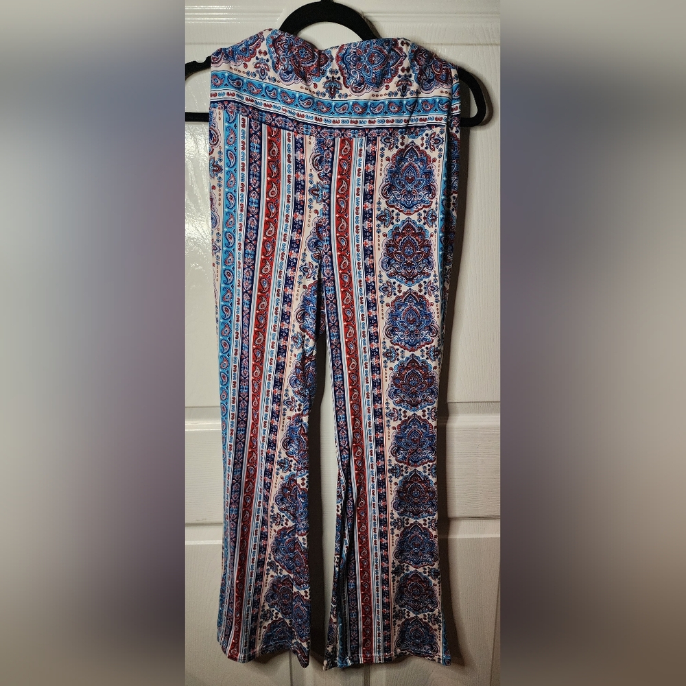 Shosho Blue and Red Boot Cut Flare Pants